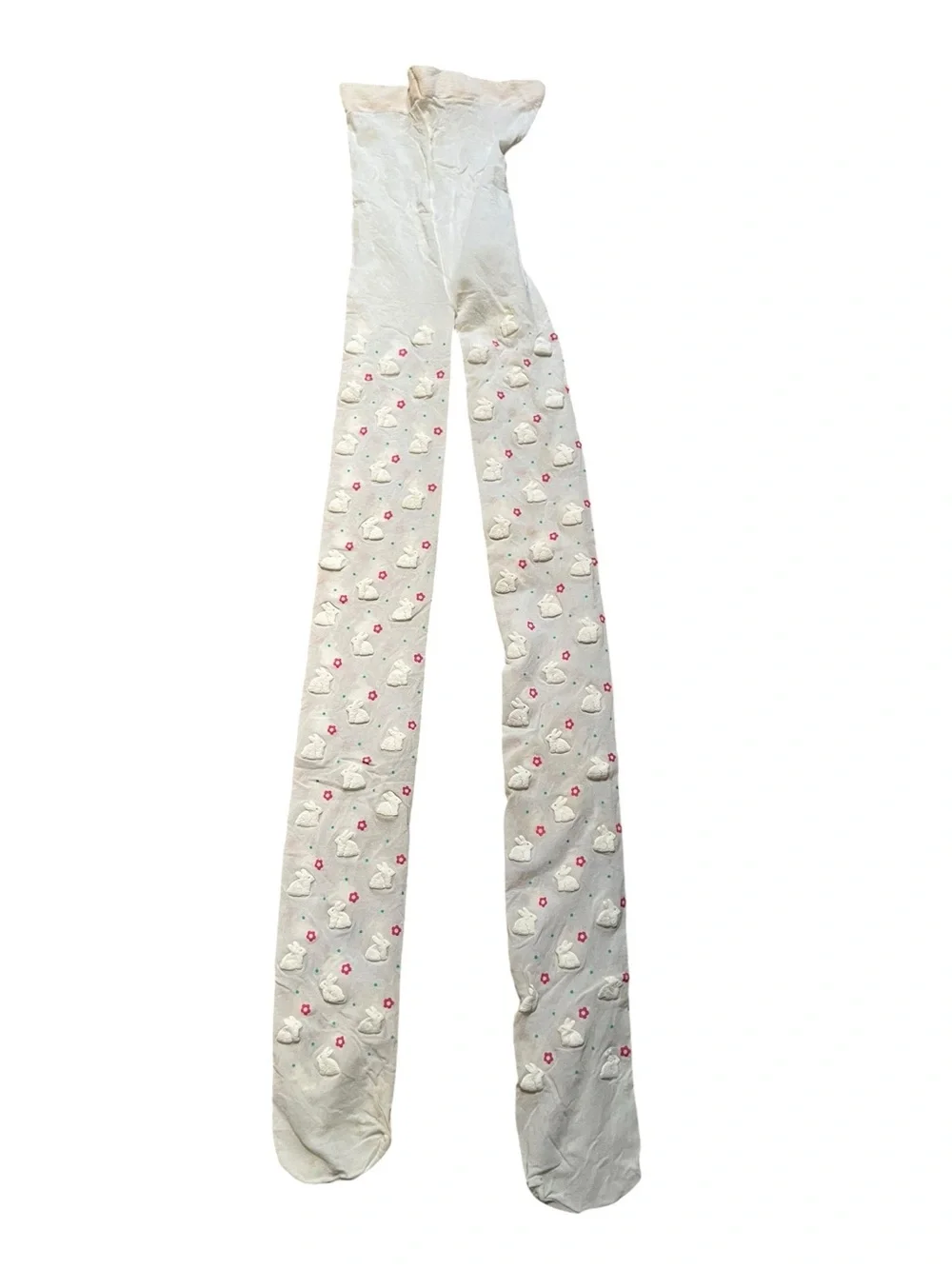 Vintage Girls Size Medium/ Large Springtime Bunny Tights White Pink Floral